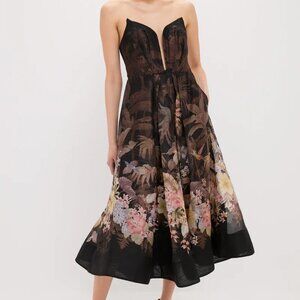 Zimmermann Black Tropical Illuminate Draped Midi Dress